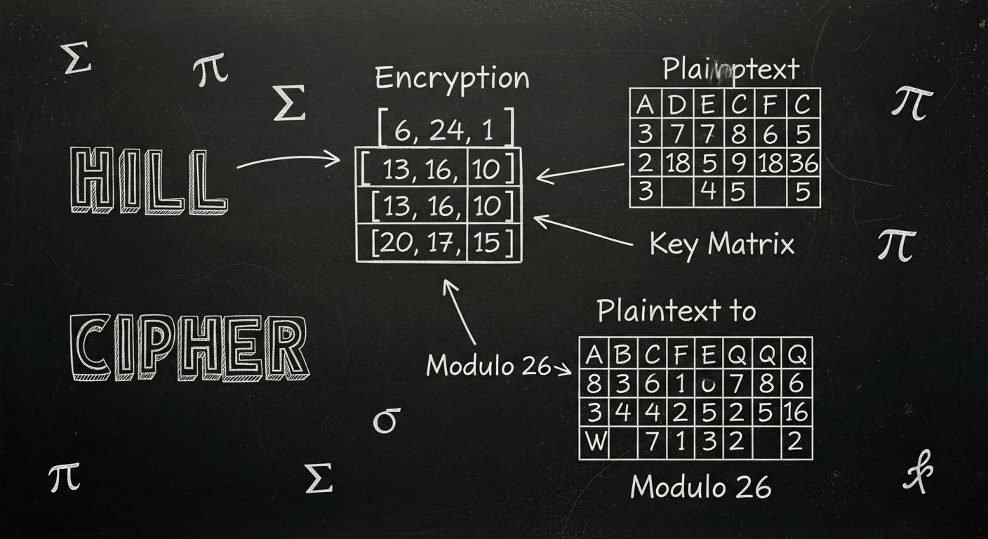 Hill Cipher matrix encryption process diagram
